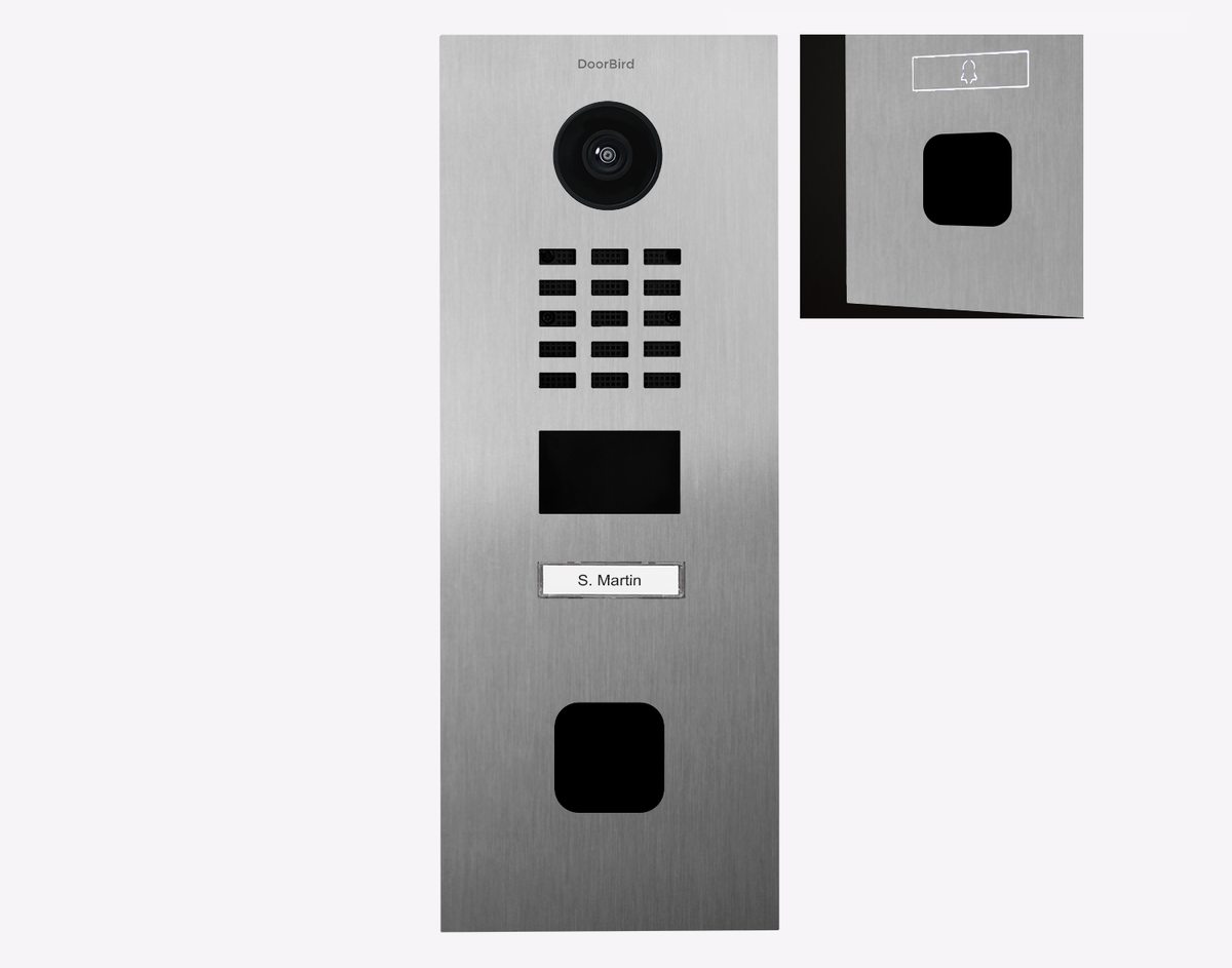 DoorBird stainless steel IP video door station with camera, keypad and nameplate