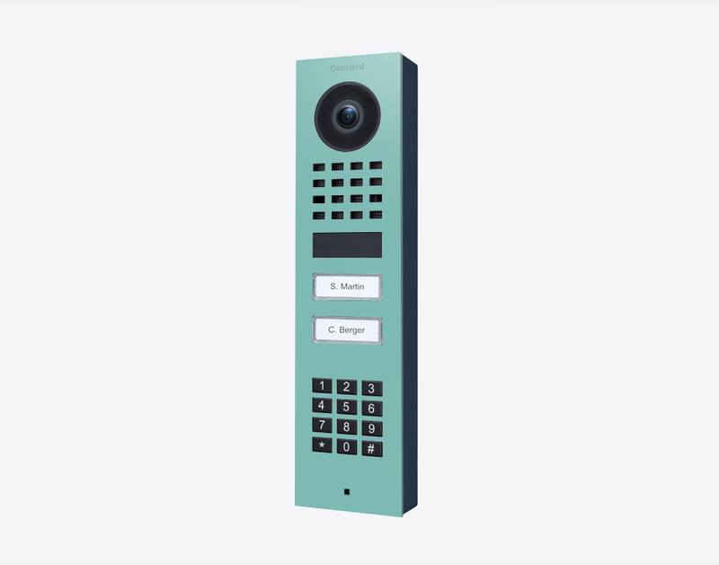 DoorBird D1102KV Surface Mount IP Video Door Station, 2 Call Button in Light Green, RAL 6027