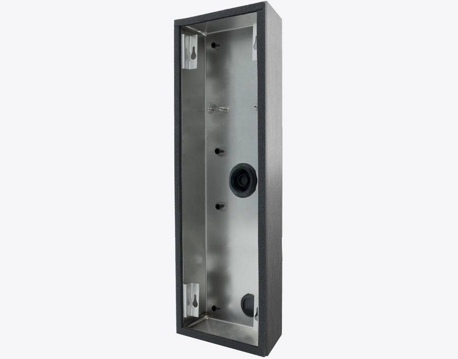 DoorBird stainless steel backbox housing with cable port and mounting holes