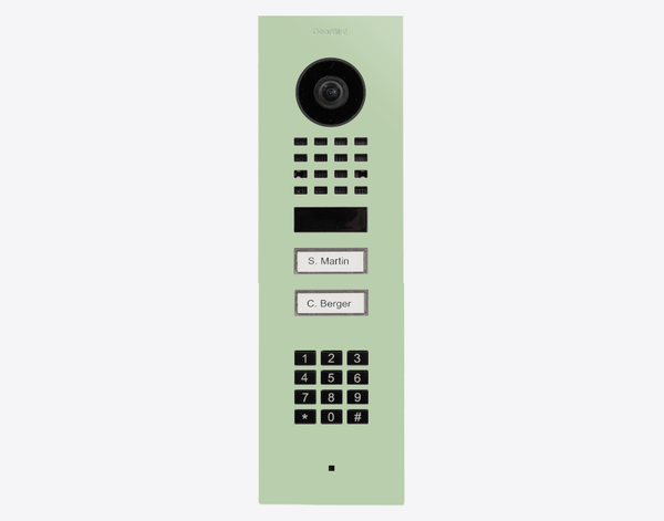 DoorBird D1102KV Flush Mount IP Video Door Station, 2 Call Button in Pastel Green, RAL 6019