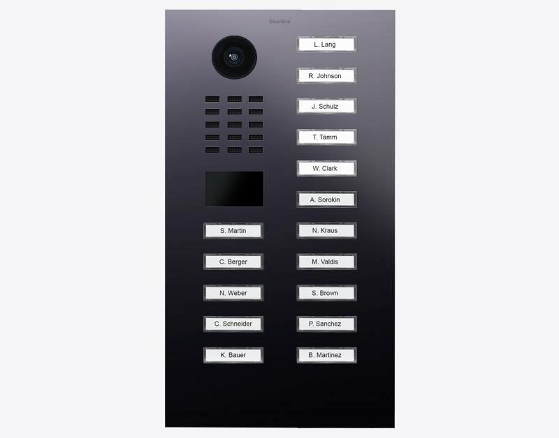 DoorBird IP video door station with camera and 16 call button labels