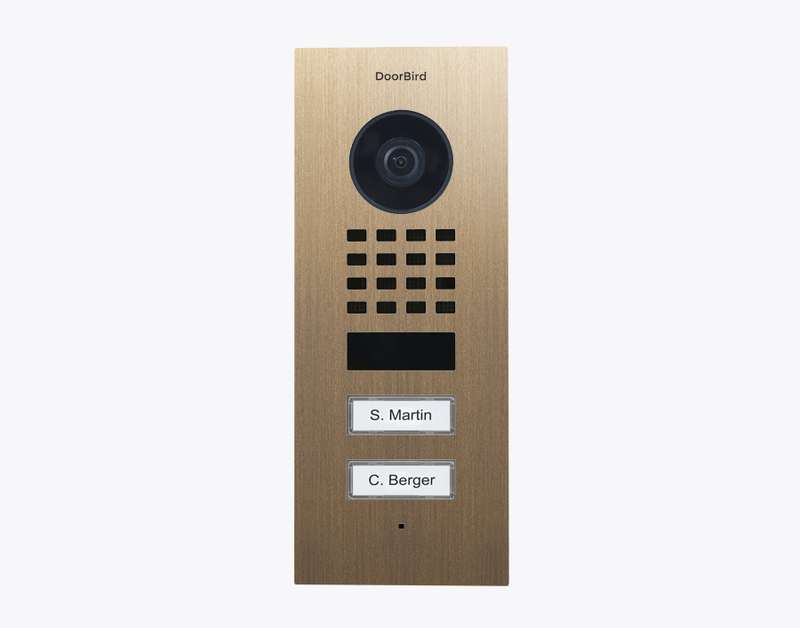 DoorBird D1102V Flush-Mount IP Video Door Station, 2 Call Button in Real Burnished Brass