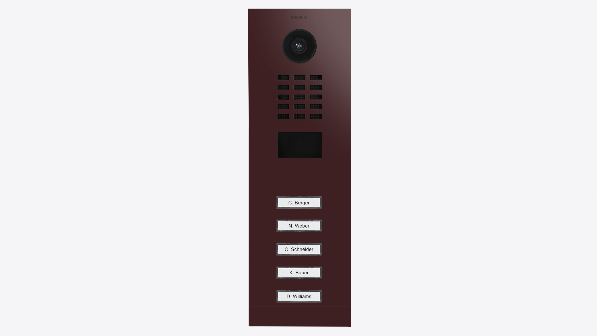 Door video door station panel, dark finish with 5 call buttons and camera