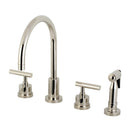 Kingston Brass Manhattan Double-Handle Widespread Kitchen Faucet with Brass Sprayer, Polished Nickel (KS8726CMLBS)