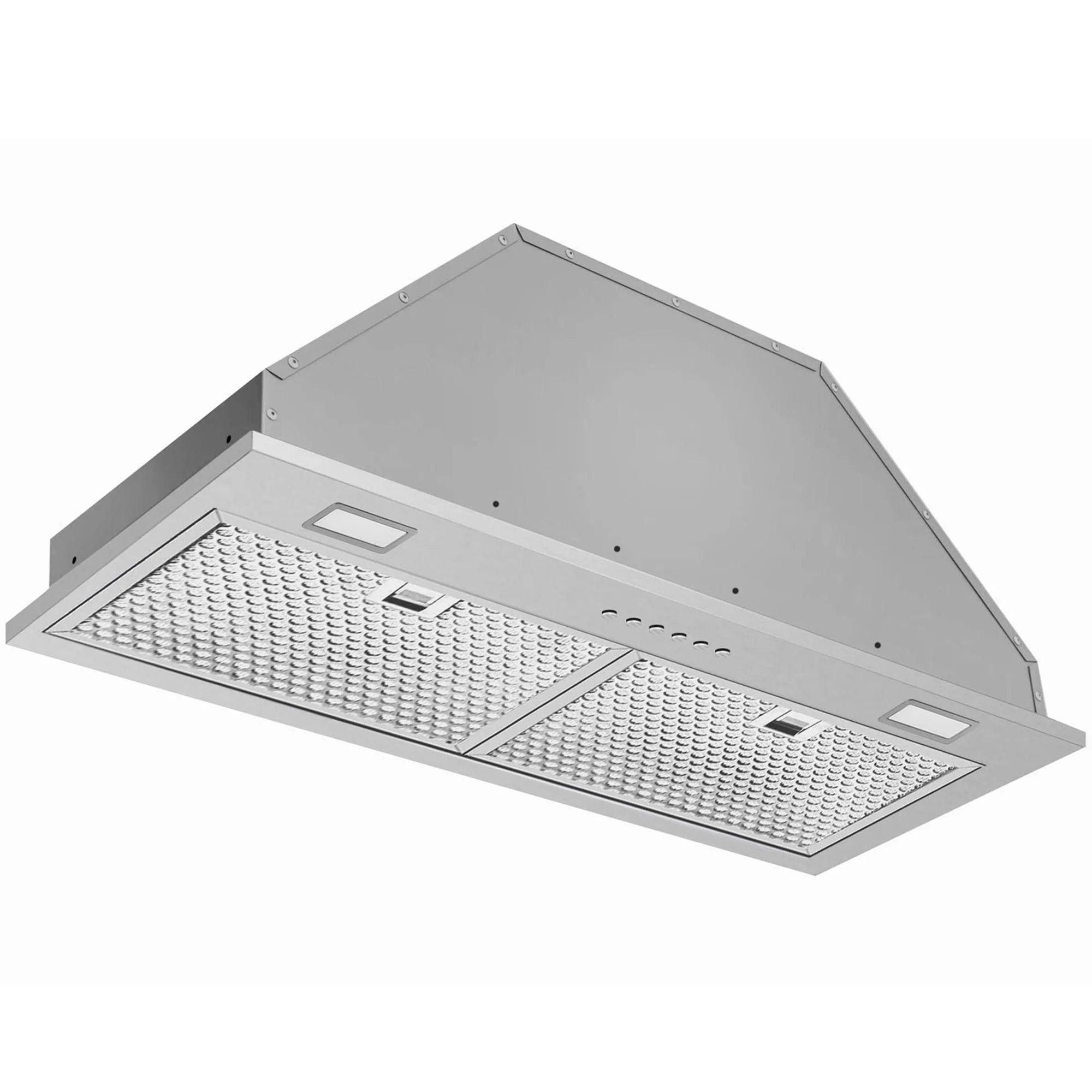 Stainless steel under-cabinet range hood with two mesh filters and vent panel