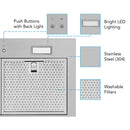 Victory 36-Inch 600 CFM Insert Range Hood with 4-Speed Push Button in Stainless Steel, Bright LED Lights, Auto-Shutoff Timer (Q1-36)