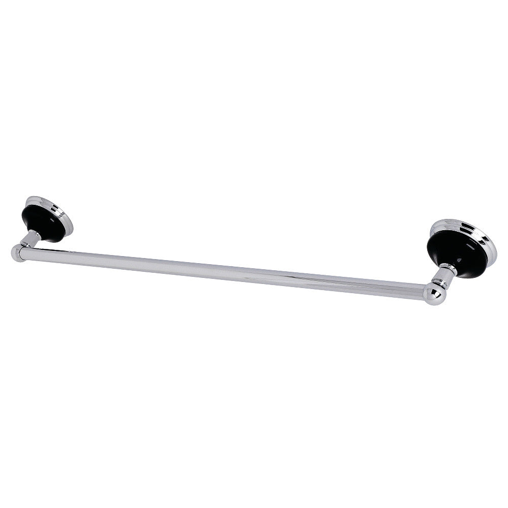Polished chrome single towel bar with round wall bases and horizontal bar