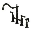 Kingston Brass Heritage Bridge Kitchen Faucet with Brass Side Sprayer, Matte Black (KS1270ALBS)