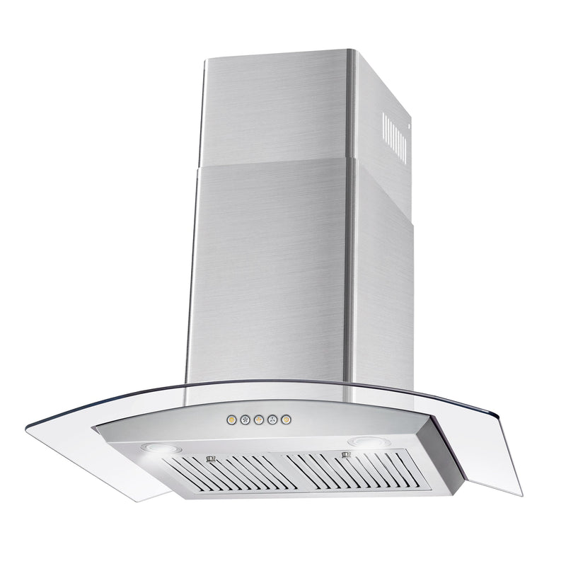 Cosmo 30-Inch 380 CFM Ductless Wall Mount Range Hood in Stainless Steel with Tempered Glass (COS-668A750-DL)