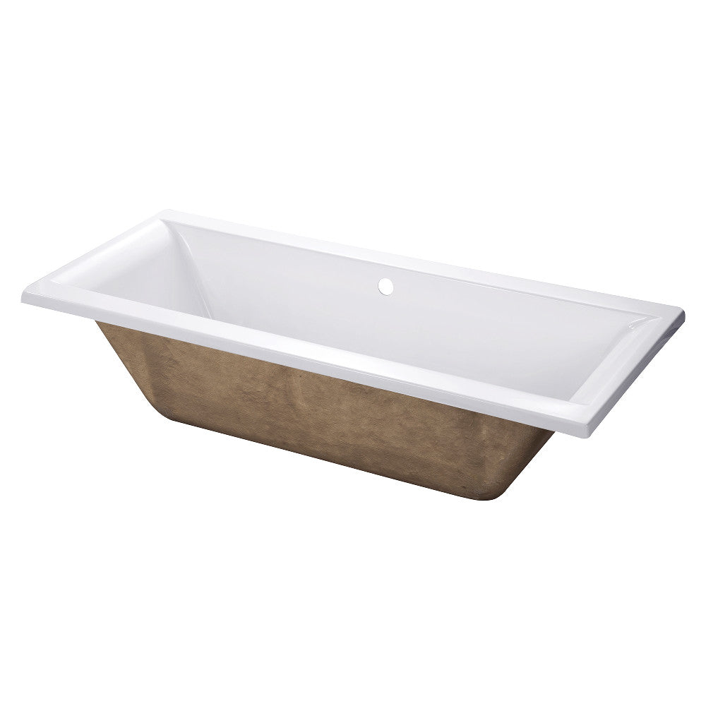 Glossy white rectangular acrylic drop-in tub with center drain hole