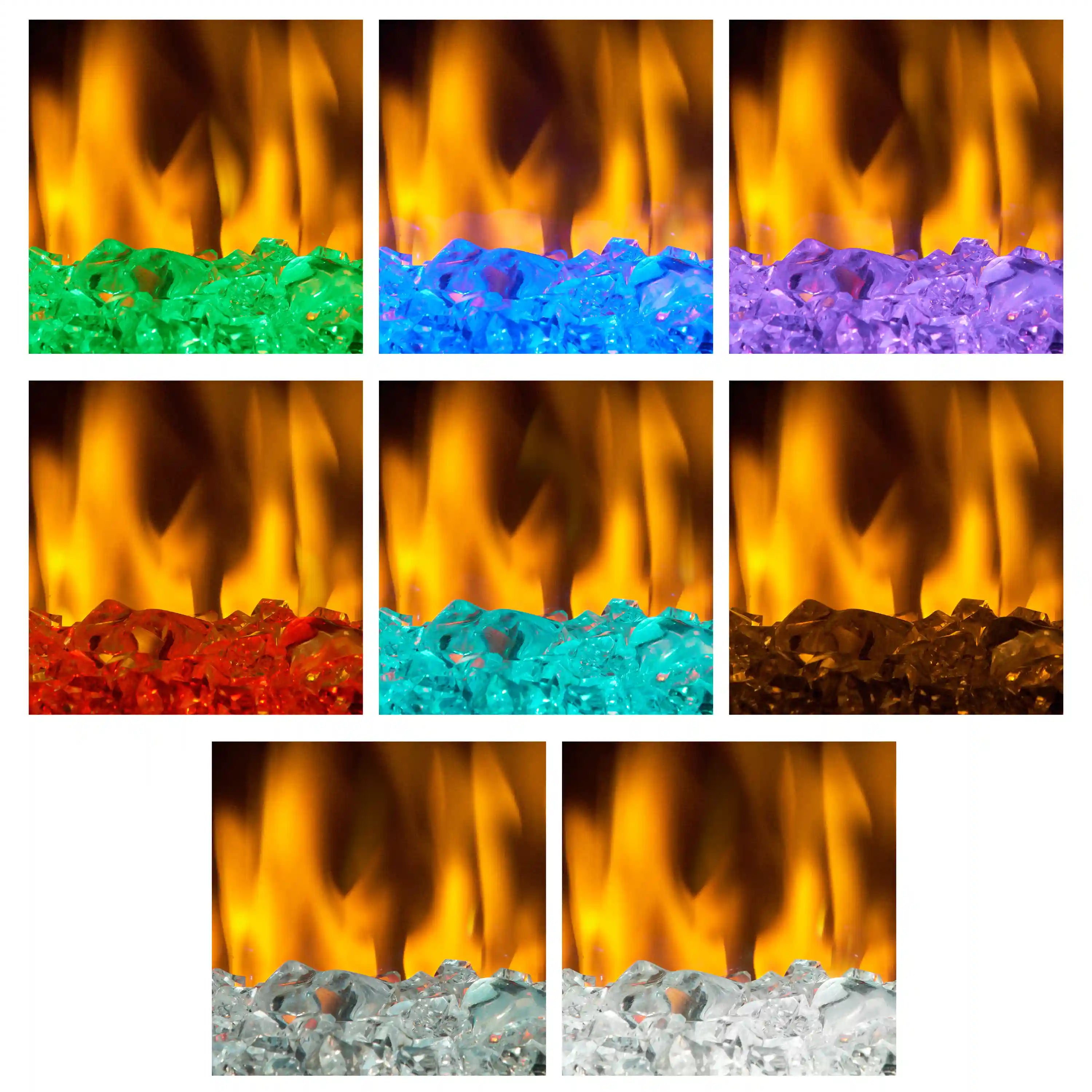 Plug-in electric firebox with acrylic ember bed in multiple flame and crystal colors