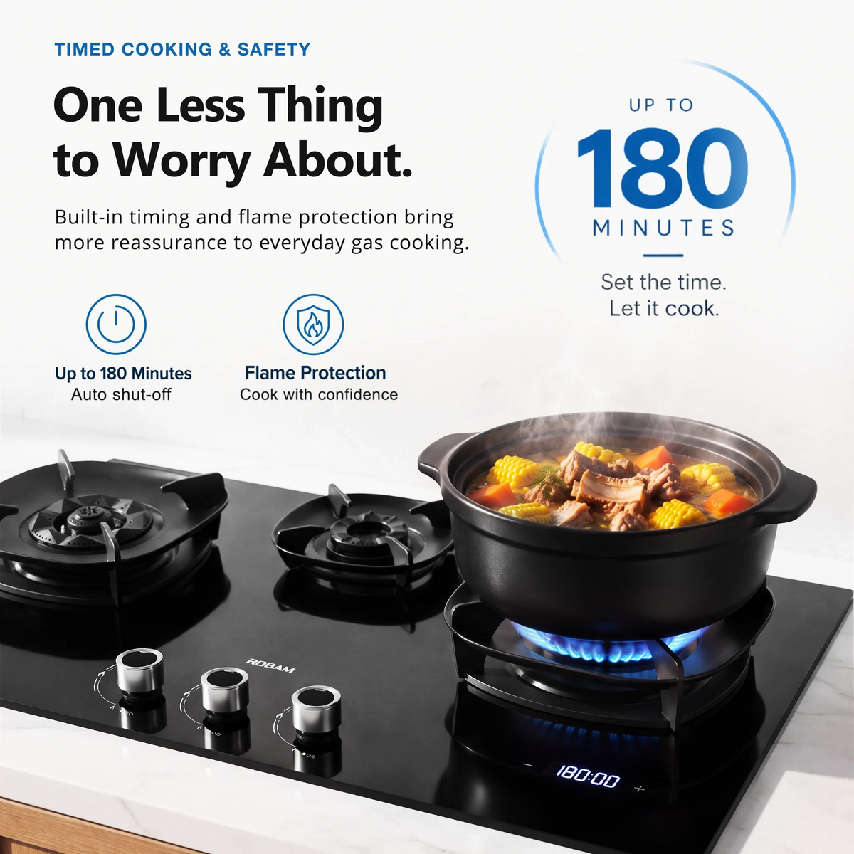 ROBAM FireCube 30-Inch Gas Cooktop with 3 Burners in Black Tempered Glass (7B7H30/7B7H31)