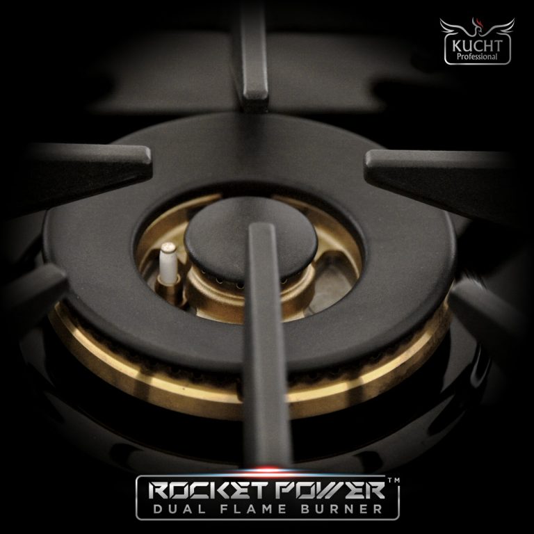 Dual flame propane burner head with brass flame ring close-up