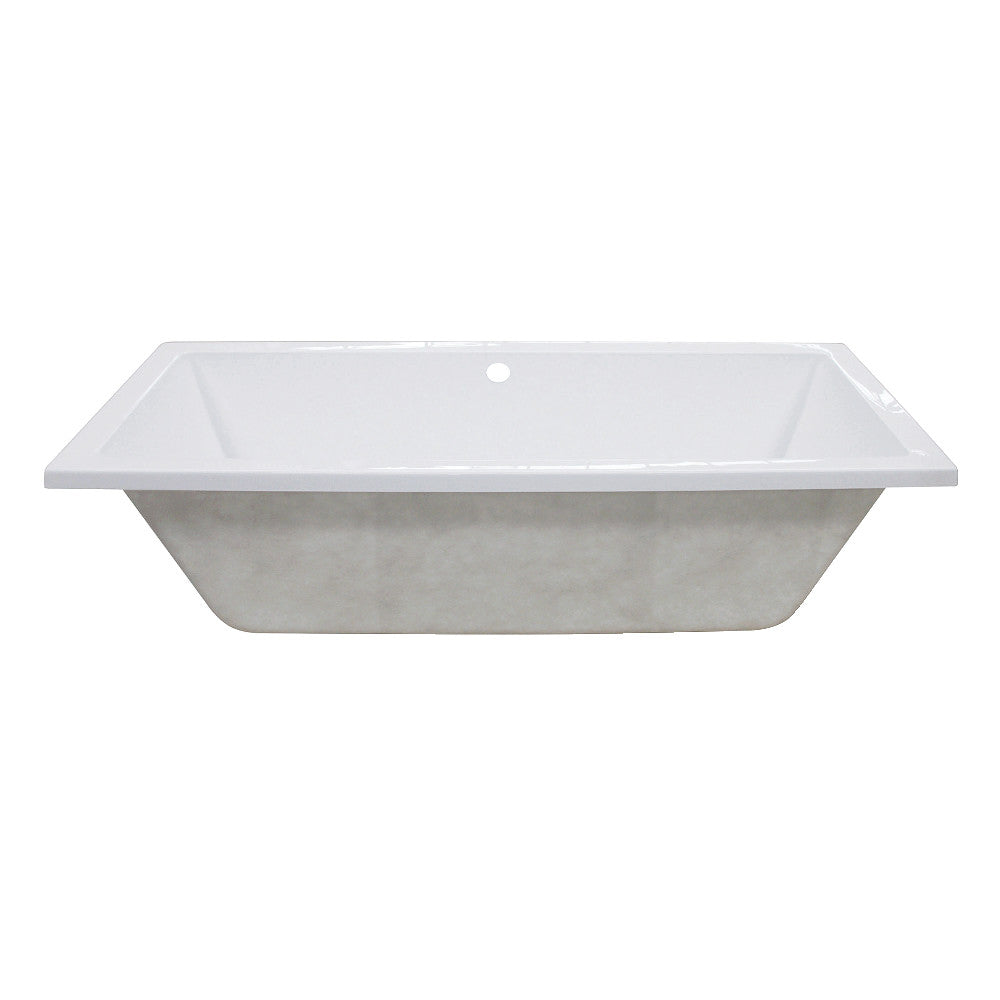 Glossy white acrylic rectangular drop-in tub with center drain, glossy finish