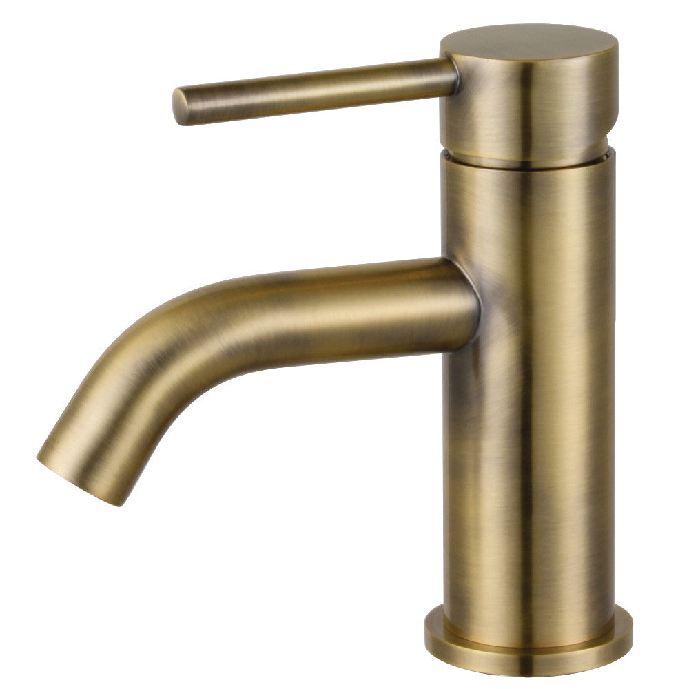 Antique brass single-handle bathroom sink faucet with cylindrical spout and lever handle