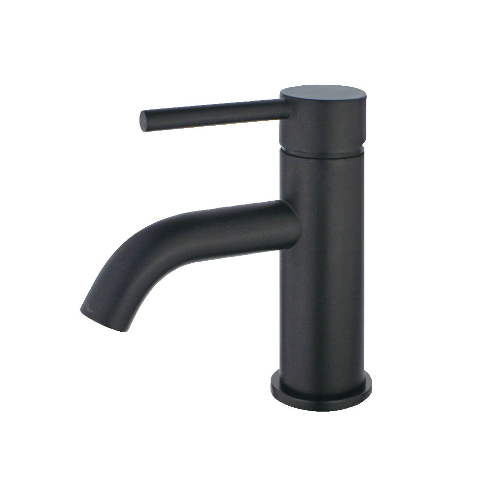 Matte black single-hole bathroom faucet with curved spout and lever handle