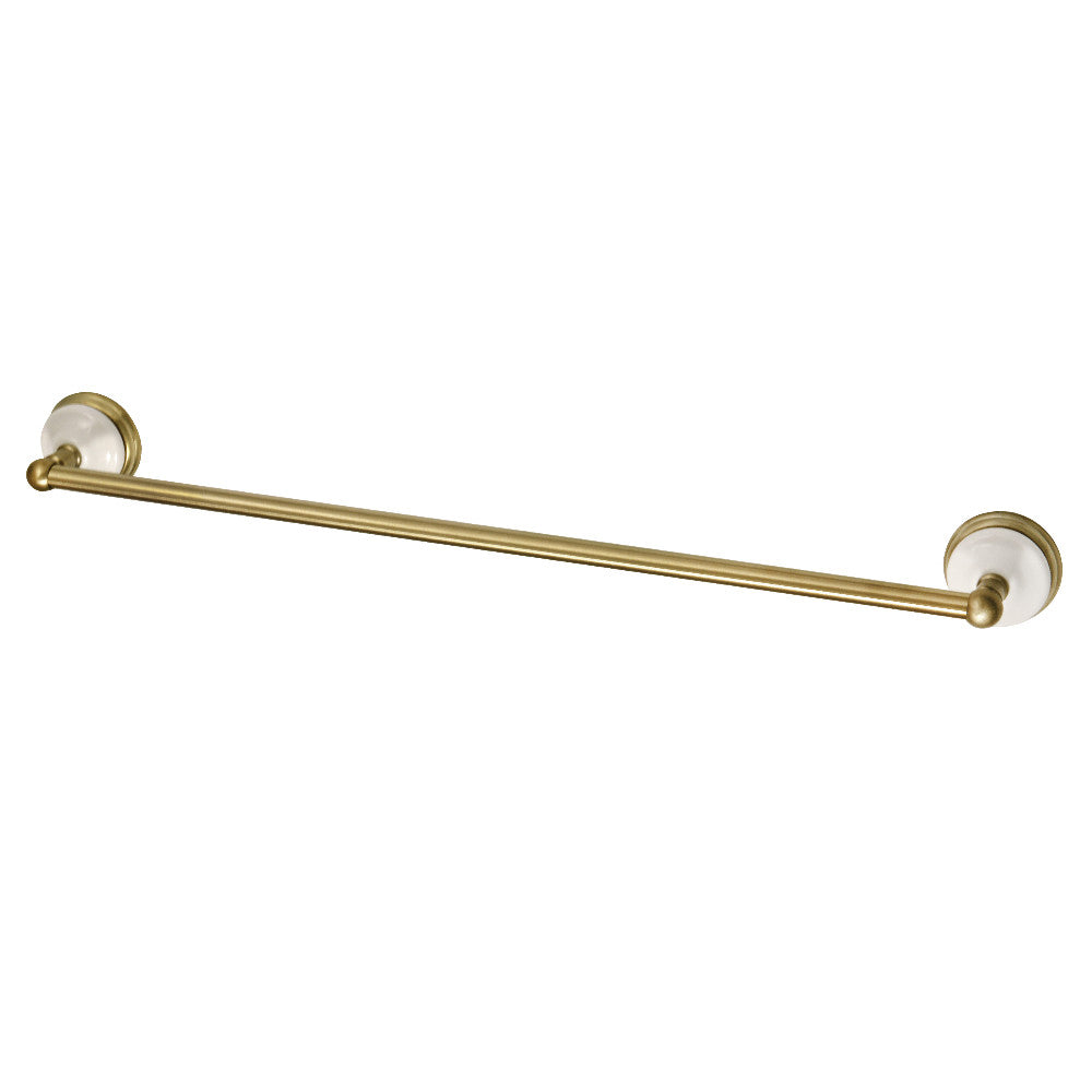 Victorian single towel bar with brushed brass finish, long straight bar and round end caps