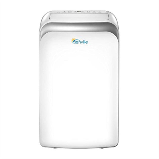 Senville portable air conditioner unit in white, front view with top control panel