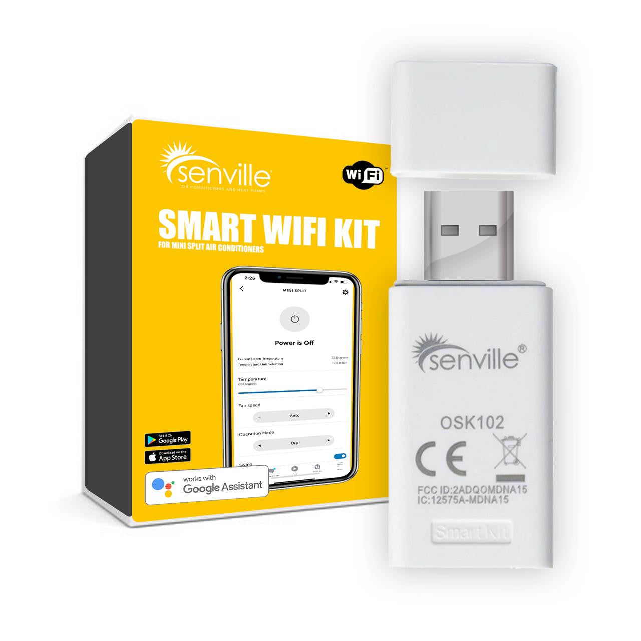 Senville Smart WiFi kit with white WiFi module and retail box packaging