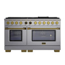 Kucht Horus 60-Inch Dual Fuel Range in Propane Gas with  8.4 cu. ft. Electric Oven & 8 Gas Burners in Stainless Steel with Gold Accents & Digital Thermostat (KXP60-GL/LP)