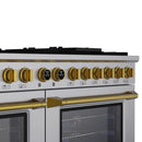 Kucht Horus 60-Inch Dual Fuel Range in Propane Gas with  8.4 cu. ft. Electric Oven & 8 Gas Burners in Stainless Steel with Gold Accents & Digital Thermostat (KXP60-GL/LP)