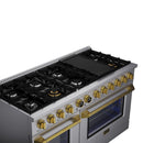 Kucht Horus 60-Inch Dual Fuel Range with 8.4 cu. ft. Electric Oven and 8 Gas Burners in Stainless Steel with Gold Accents and Digital Thermostat (KXP60-GL)