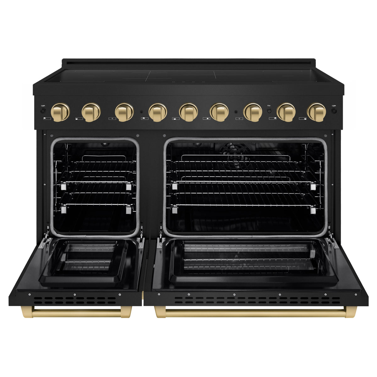 ZLINE Autograph Edition 48-Inch Paramount Induction Range with 7 Element Cooktop and 6.7 Cu. Ft. Electric Double Oven in Black Stainless Steel with Champagne Bronze Accents (SINRBZ-48-CB)