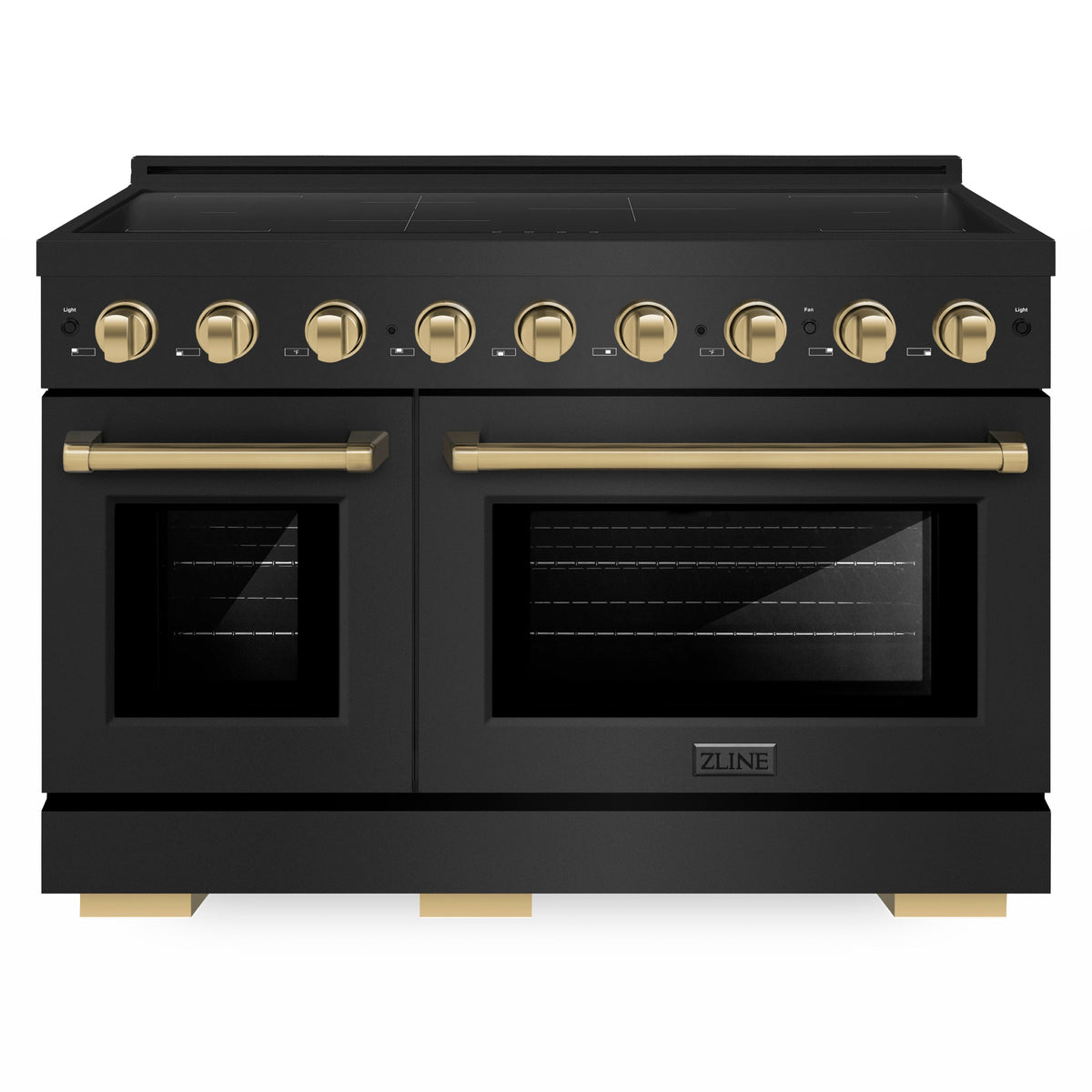 ZLINE Autograph Edition 48-Inch Paramount Induction Range with 7 Element Cooktop and 6.7 Cu. Ft. Electric Double Oven in Black Stainless Steel with Champagne Bronze Accents (SINRBZ-48-CB)