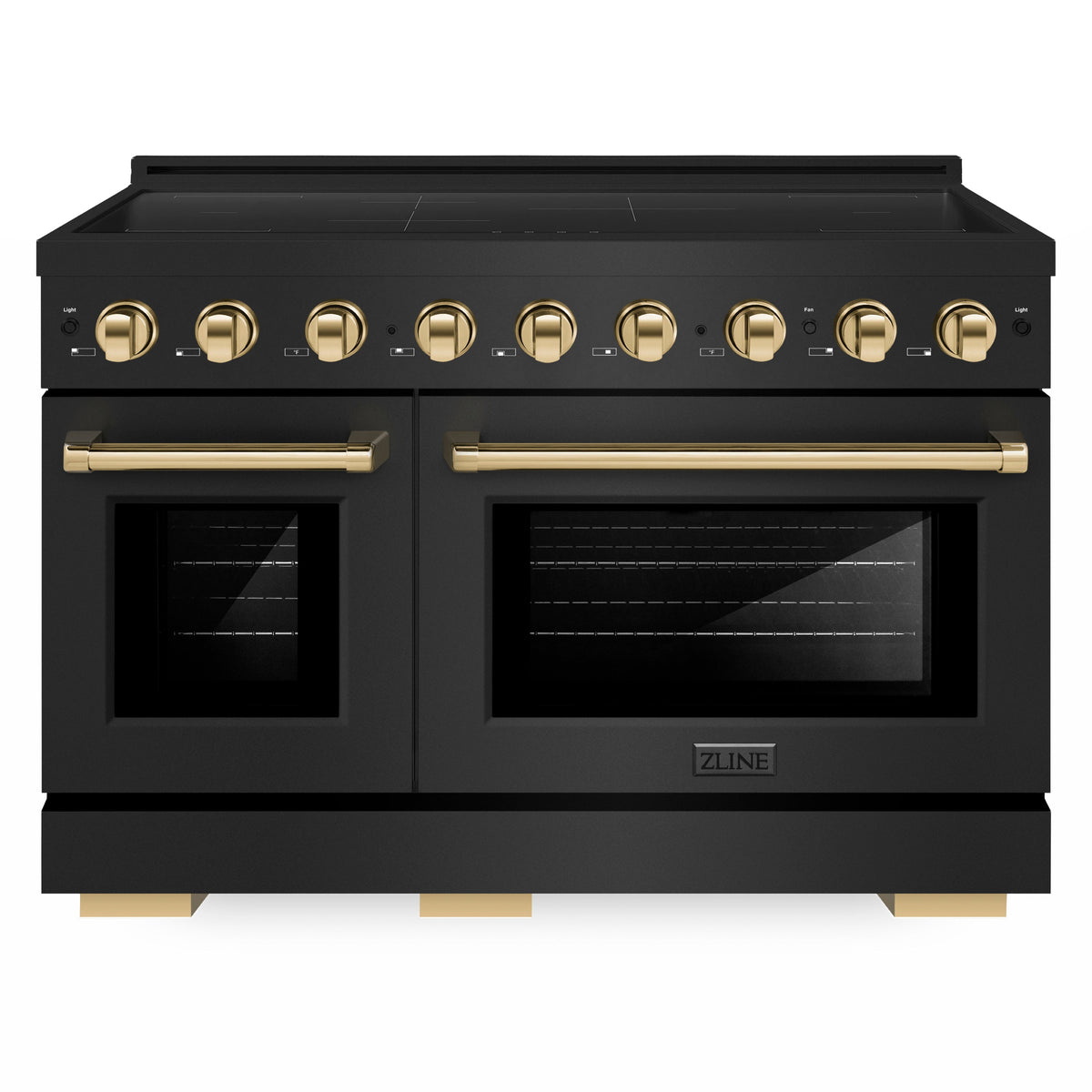 ZLINE Autograph Edition 48-Inch Paramount Induction Range with 7 Element Cooktop and 6.7 Cu. Ft. Electric Double Oven in Black Stainless Steel with Polished Gold Accents (SINRBZ-48-G)