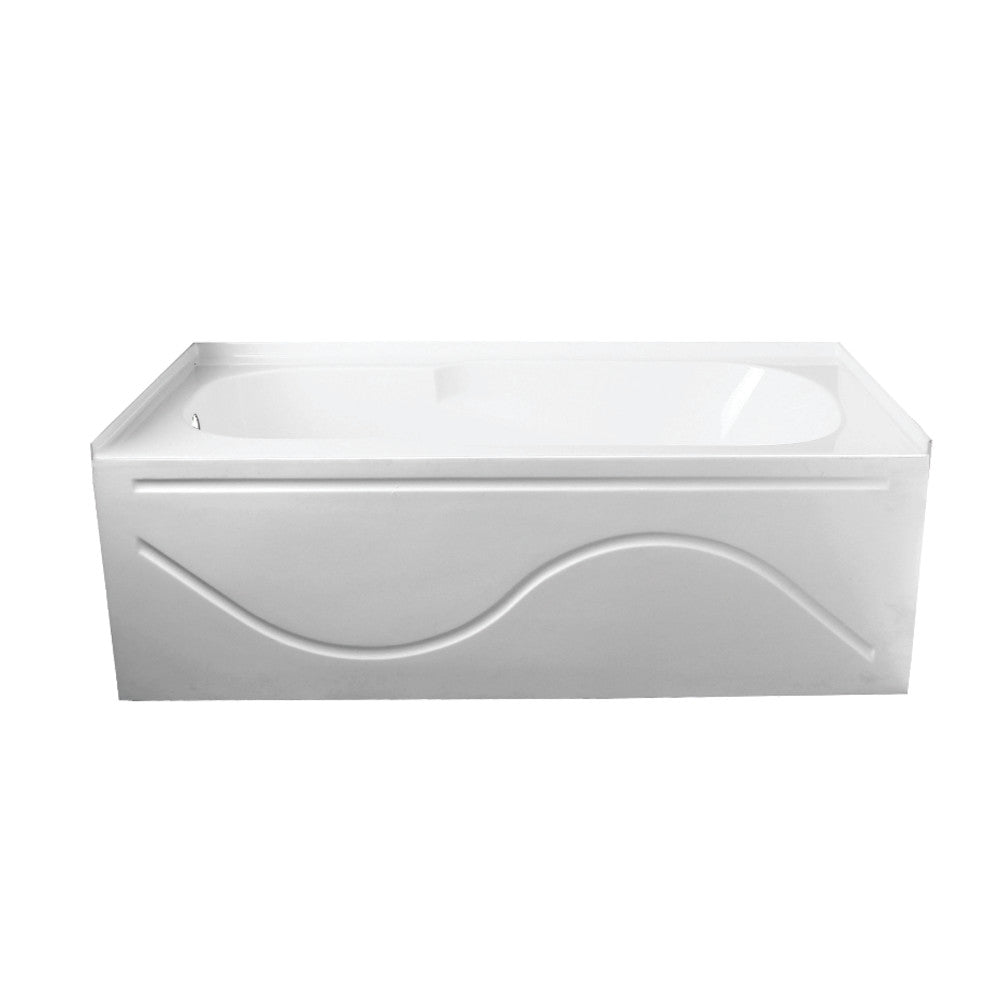 Glossy white acrylic rectangular alcove tub with front access panel and drain opening