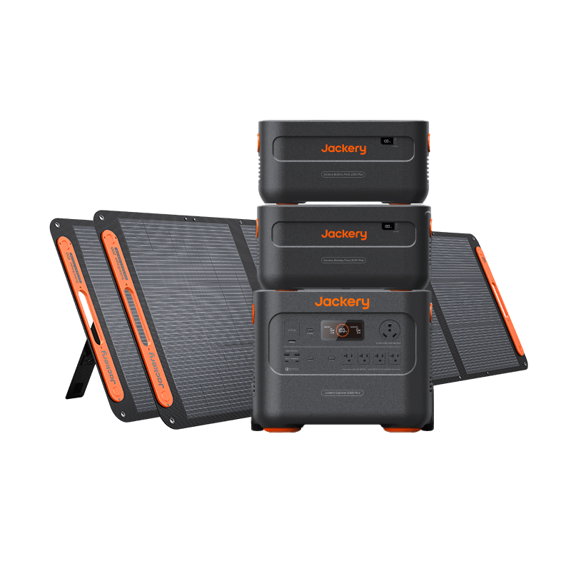 Jackery stacked portable power station with foldable solar panels