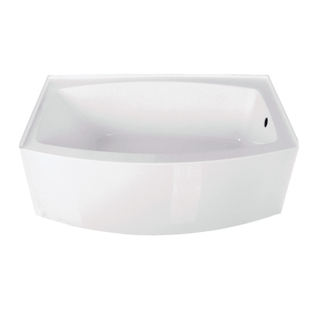 Glossy white rectangular acrylic alcove bathtub, smooth tub with side drain opening