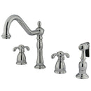 Kingston Brass French Country Double-Handle Widespread Kitchen Faucet with Brass Sprayer, Polished Chrome (KB1791TXBS)
