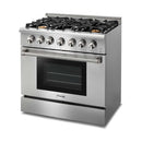 Thor Kitchen 2-Piece Pro Appliance Package - 36-Inch Propane Gas Range  & Pro-Style Wall Mount Hood in Stainless Steel