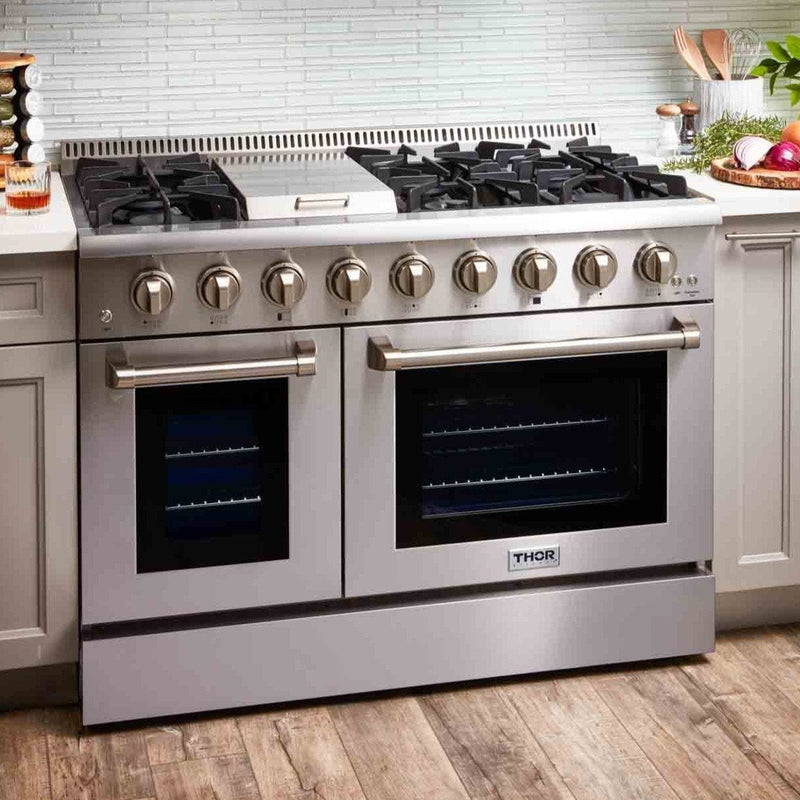 Thor Kitchen 2-Piece Pro Appliance Package - 36-Inch Dual Fuel Range with Propane Gas Cooktop  & Pro-Style Wall Mount Hood in Stainless Steel