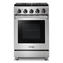 Stainless steel natural gas range with four burners and glass oven door