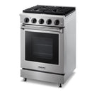 Stainless steel natural gas range with control knobs and oven window