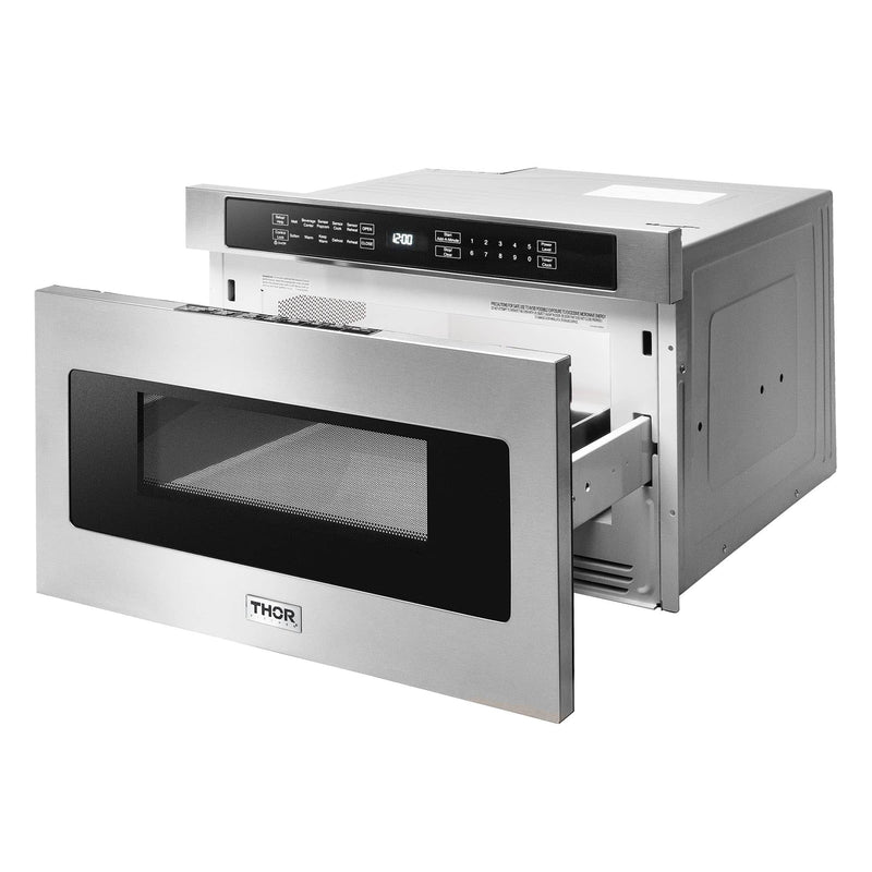 Thor Kitchen A-Series 5-Piece Appliance Package - 36-Inch Electric Range, Wall Mount Range Hood, Refrigerator, Dishwasher, and Microwave in Stainless Steel