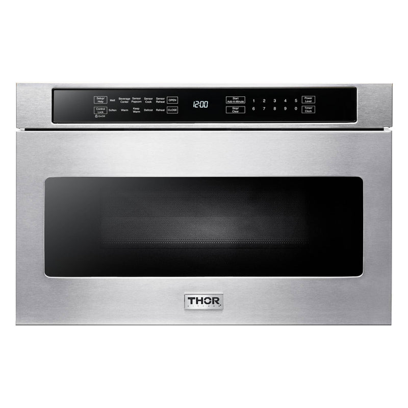 Thor Kitchen A-Series 4-Piece Appliance Package - 30-Inch Gas Range, Refrigerator with Water Dispenser, Dishwasher, and Microwave Drawer in Stainless Steel