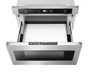 Stainless microwave drawer with open cavity and black digital control panel