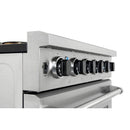 Stainless steel gas range control panel with six knobs and ignition switch