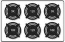 Set of six black control knob labels: 9K, 12K, 9K, 18K, 12K, 18K