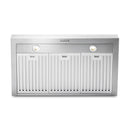 Stainless steel pyramid wall-mount range hood with control area and vent slats