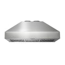 Stainless steel pyramid wall-mount range hood with vented underside grille