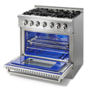 Thor Kitchen 4-Piece Pro Appliance Package - 36-Inch Dual Fuel Range with Propane Gas Cooktop , French Door Refrigerator, Dishwasher, and Microwave Drawer in Stainless Steel