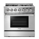 Thor Kitchen 4-Piece Pro Appliance Package - 36-Inch Dual Fuel Range with Propane Gas Cooktop , Refrigerator with Water Dispenser, Wall Mount Hood & Dishwasher in Stainless Steel