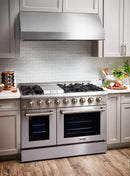 Thor Kitchen 4-Piece Pro Appliance Package - 48-Inch Propane Gas Range, Under Cabinet 11-Inch Tall Hood, Refrigerator with Water Dispenser, & Dishwasher in Stainless Steel
