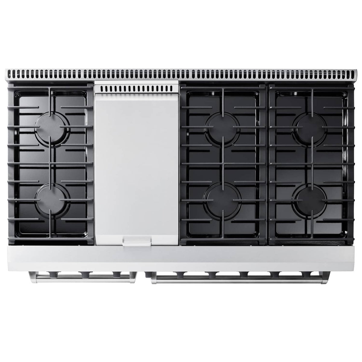 Propane gas range burner grates with center removable panel