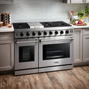 Thor Kitchen 5-Piece Appliance Package - 48-Inch Propane Gas Range, French Door Refrigerator, Pro Wall Mount Hood, Dishwasher, and Wine Cooler in Stainless Steel