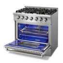 Thor Kitchen 5-Piece Pro Appliance Package - 36-Inch Propane Gas Range, French Door Refrigerator, Pro-Style Wall Mount Hood, Dishwasher, and Wine Cooler in Stainless Steel